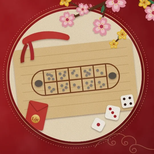 Bàn ô ăn quan, xúc xắc và bao lì xì đỏ