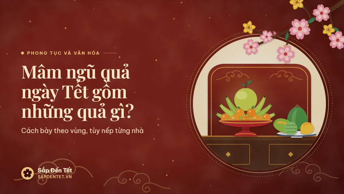 Minh họa mâm ngũ quả: mâm bồng kiểu miền Bắc có nải chuối, bưởi, cam quýt cạnh đĩa kiểu miền Nam có mãng cầu, dừa, đu đủ, xoài