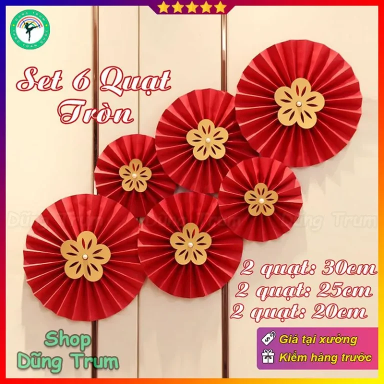 Set 6 quạt giấy đỏ dán tường
