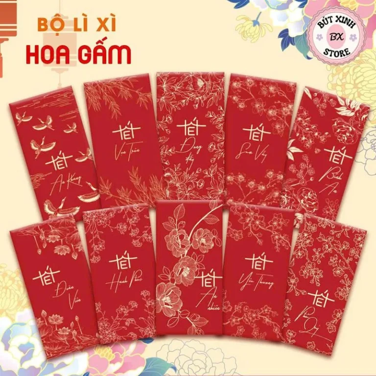Xấp 10 bao lì xì gấm đỏ Đinh Mùi 2027